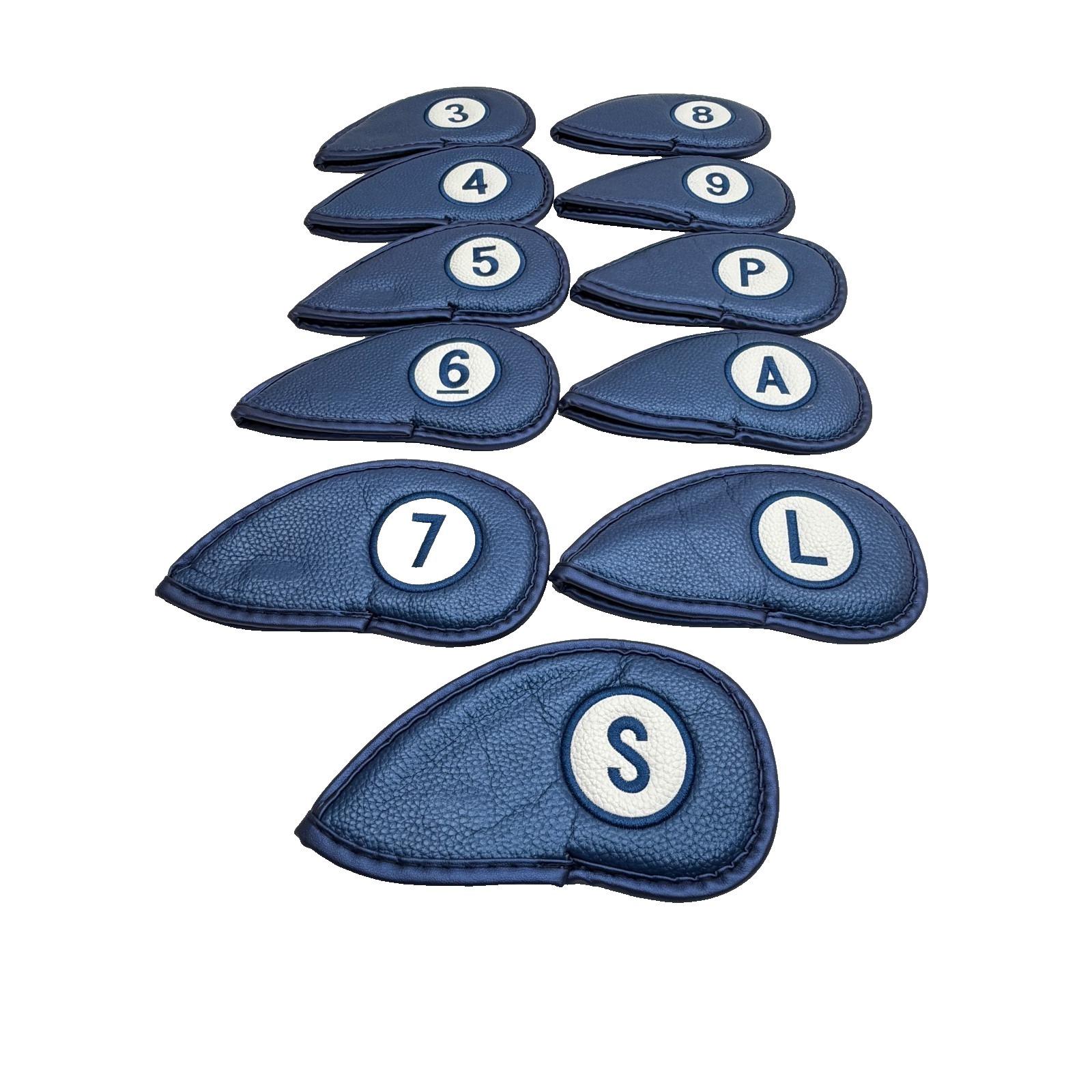 Finger Ten Magnetic Golf Iron Headcovers Set 11pc Blue Pu Leather 3-9 P A S L
